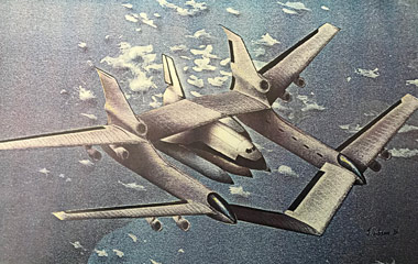 Mouton & Gibson proposal for post-Challenger catamaran launcher concept pitched to NASA 1986-1988